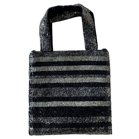 Vintage Valerie Stevens Beaded Evening Bag Purse Handheld Crossbody Black Gold - Picture 4 of 8